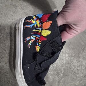 Kids Black Canvas Sneakers with Colorful Dinosaur Graphic